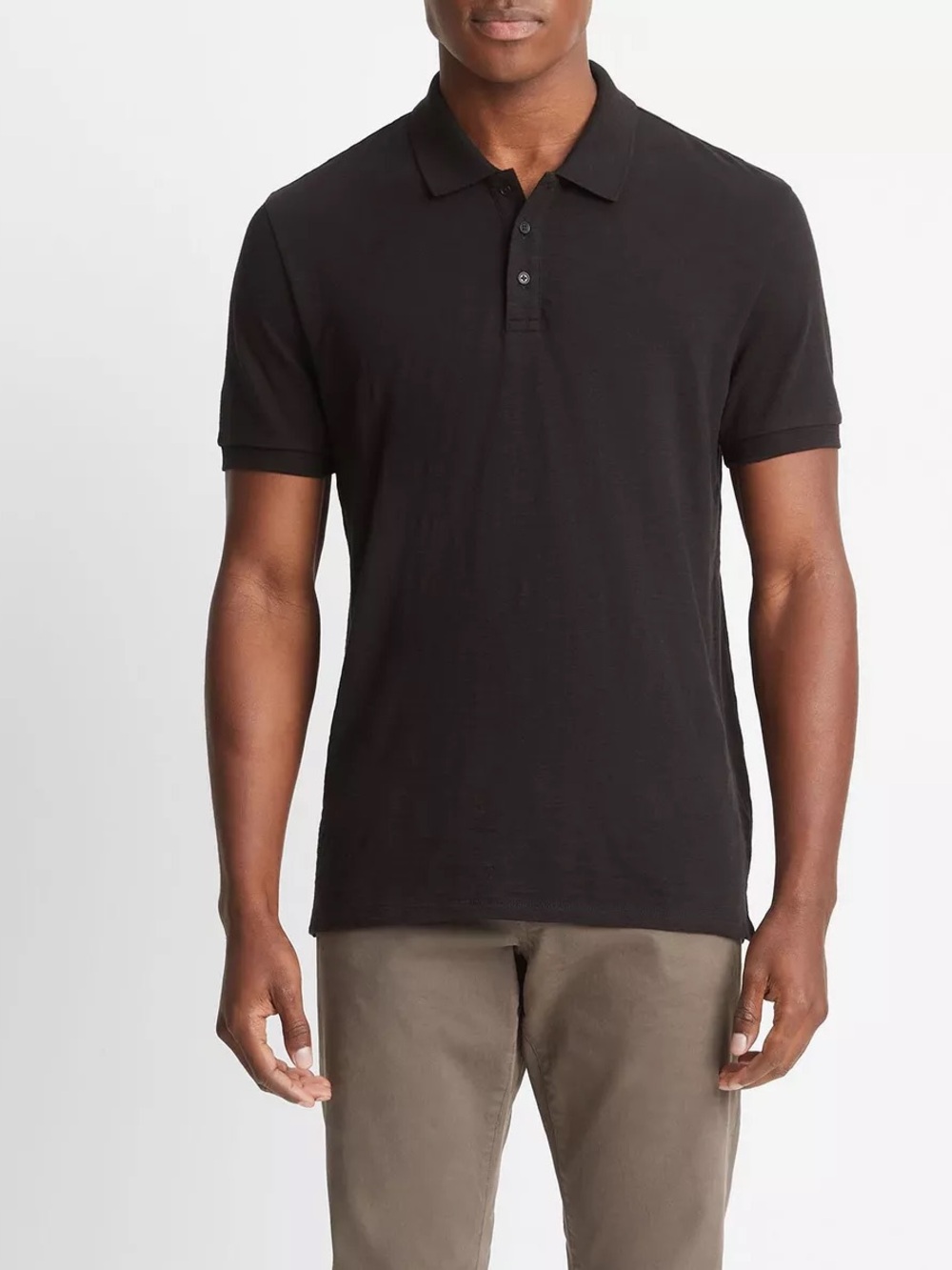 Vince Men's Classic Slub Cotton Polo Shirt in true black 100% Cotton Size S